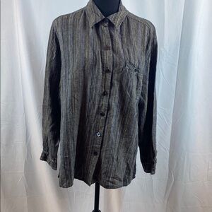 Chico's Black and Gray Long Sleeve Button Down Blouse Linen Blend